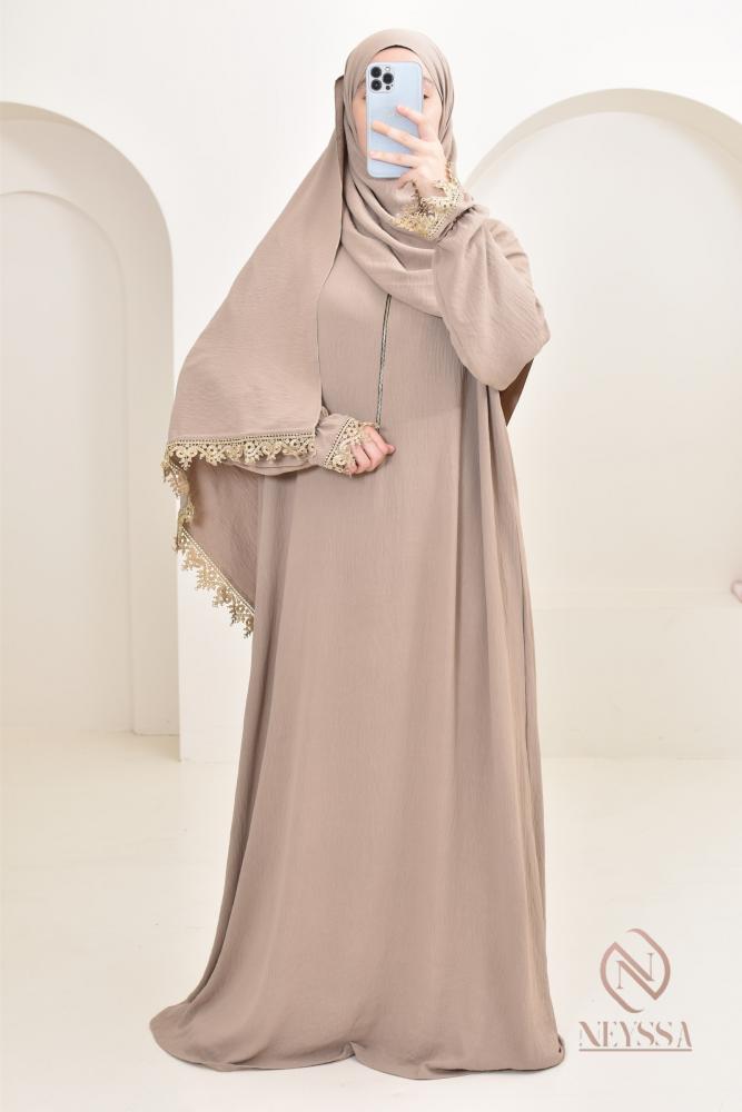 Abaya hijab intégré dentelles