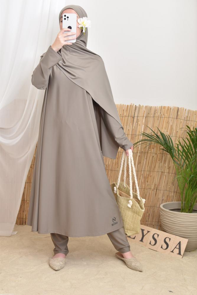 Long Burkini with hijab BAHREIN Dark Taupe