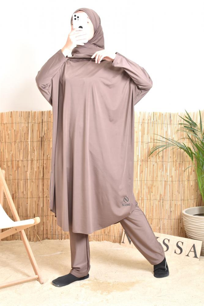 Burkini grande taille papillon MAJORQUE taupe foncé