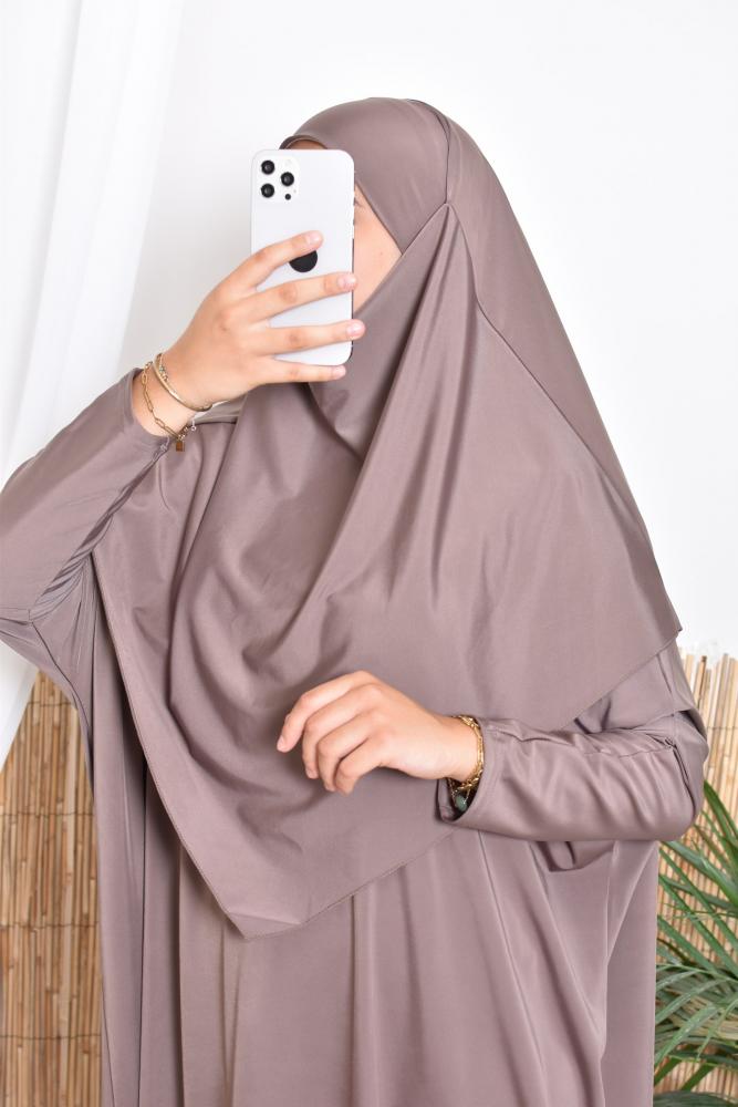 Khimar de bain taupe foncé