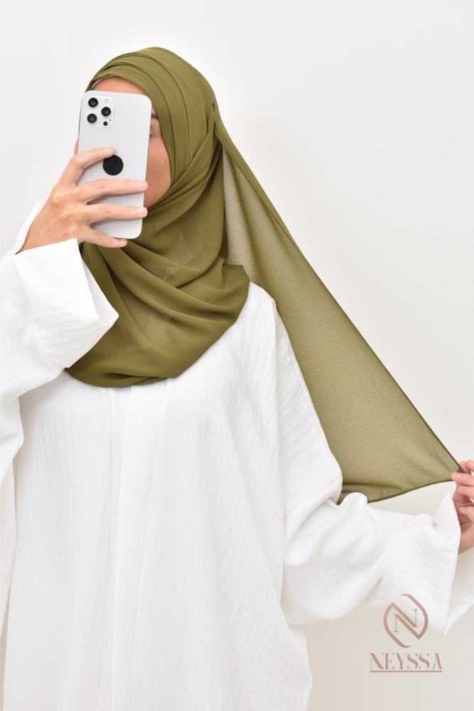 Double crossed preformed hijab