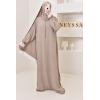 Abaya Hijab Embedded bestickt Mawazine Dark Nude