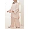 Beige ribbed pants set