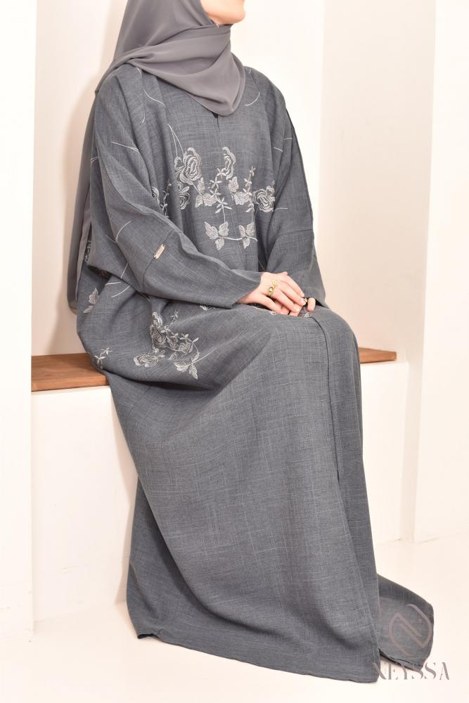 Abaya Dubaï papillon bleu nuit