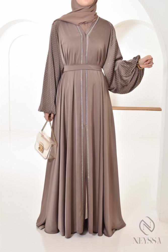 Abaya Dubai Strass Dark Nude Djita