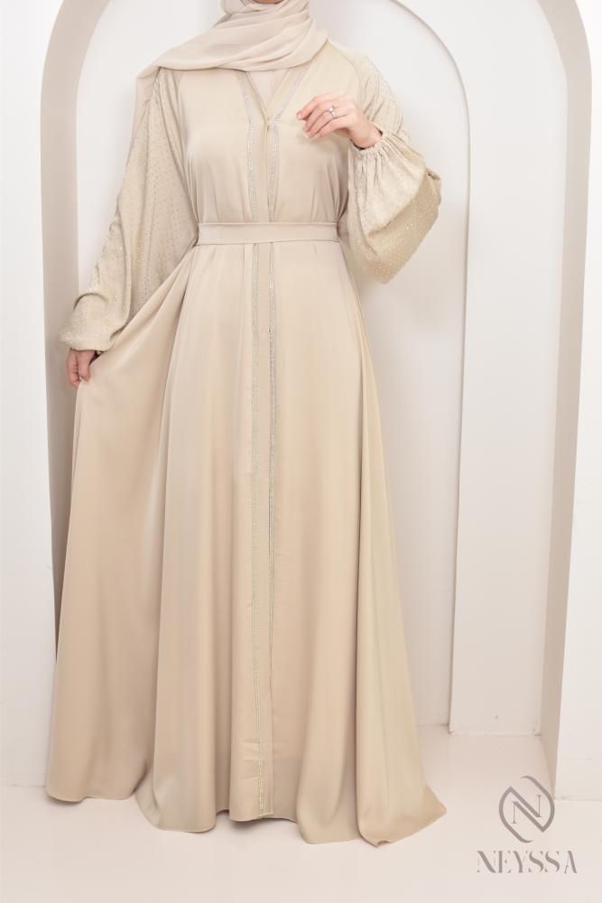 Abaya Dubaï strass Djita Beige