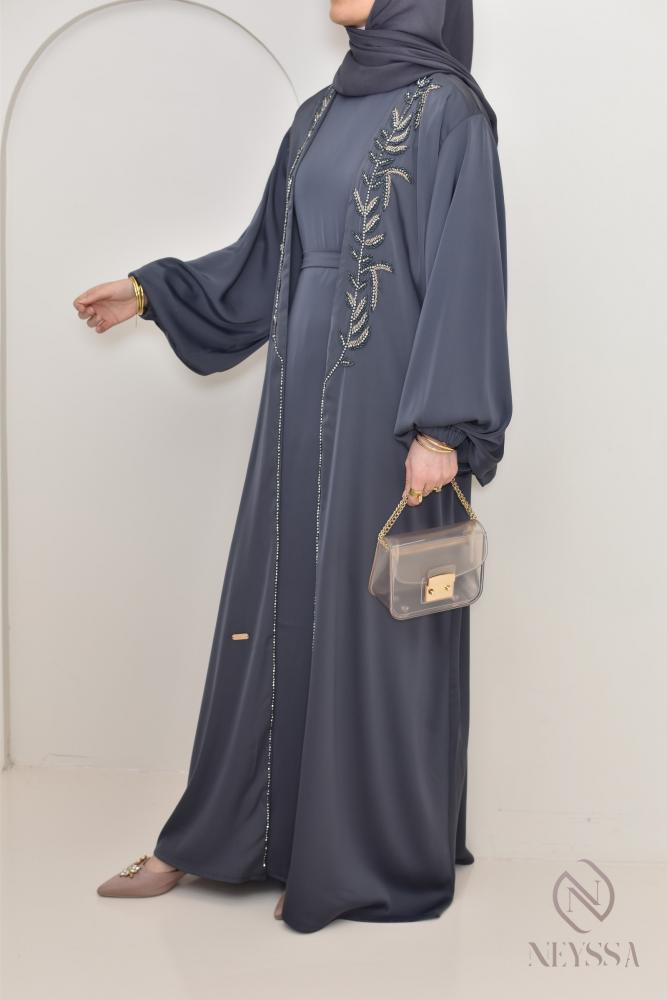 Abaya Dubai Kimono SALIMA grey blue