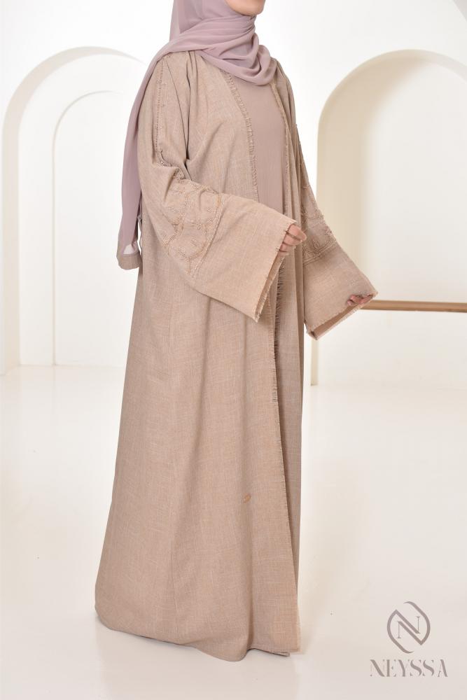 Abaya Dubai Kimono Leinen Effekt Fairouz Grün