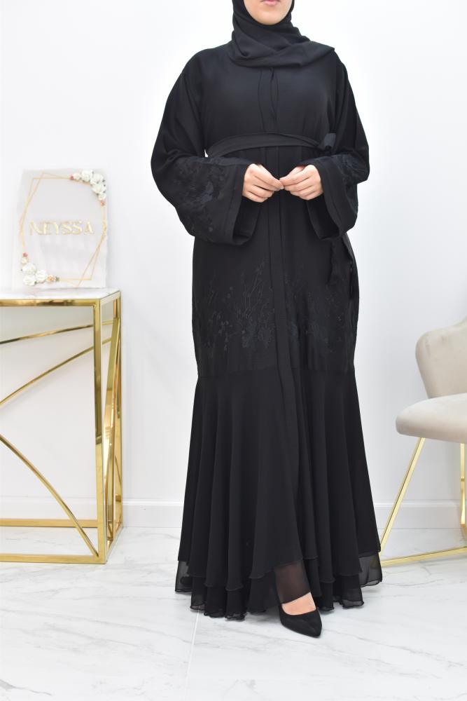 Bestickte Abaya Dubai aus schwarzem Nidah