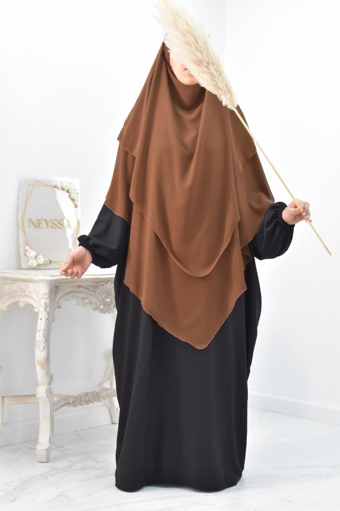 Khimar long 3 flounces muslin perfect for the daily life of the veiled Muslim woman