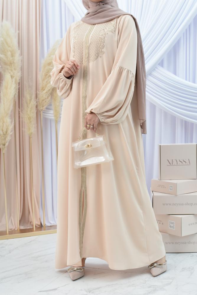 Moroccan beige with gold abaya dress 