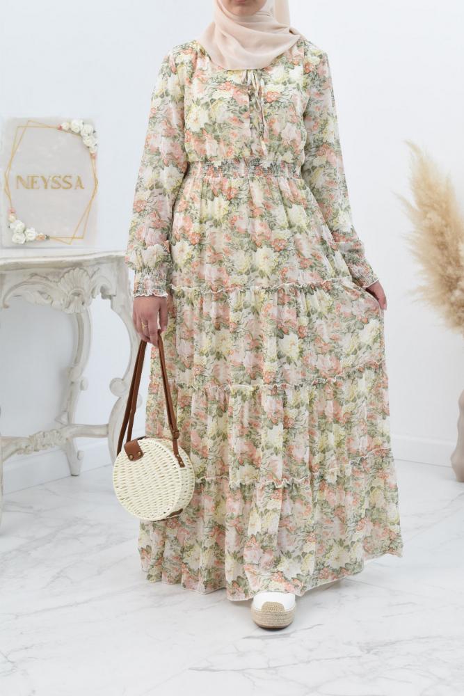 Neyane Khaki floral chiffon dress