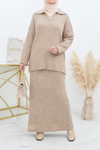 Haitpant Ensemble 2 pièces de luxe pour femme - Pull en laine - Haut chaud  en tricot cachemire et vison + pantalon en laine à jambes larges, Ensembles  abricot, S : : Mode