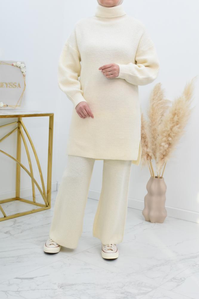 Damen-Set aus gewebtem Soft knit cream