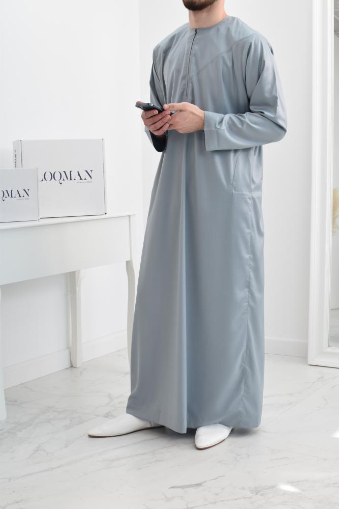 Qamis Émiratie homme à zip avec tissu haut de gamme