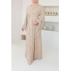 Abaya Dubaï beige manches bouffantes perles Neyssa Shop