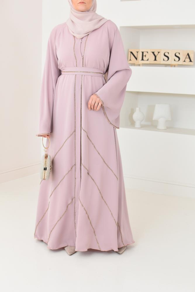 Abaya Dubai Aria Nude flared with rhinestones Neyssa shop