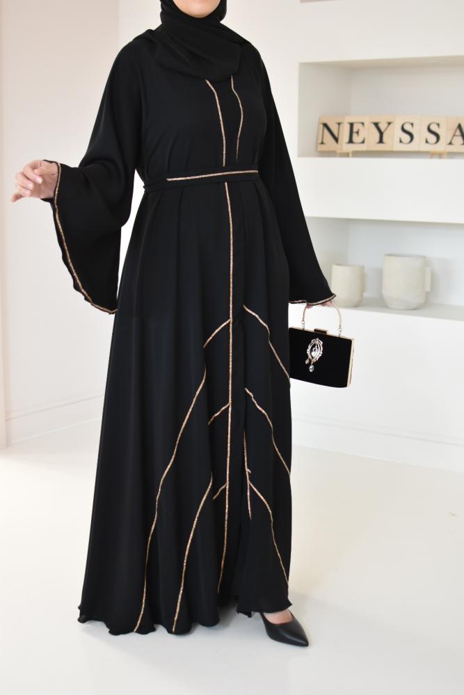 Abaya Dubai Aria schwarz ausgestellt mit Strasssteinen Neyssa shop