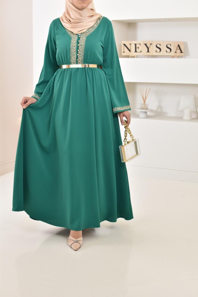 Robe longue évasée brodée Ihssane VERT