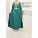 Robe longue évasée brodée Ihssane VERT