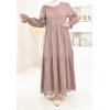 Robe longue coton broderie anglais taupe