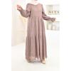 Robe longue coton broderie anglais taupe