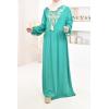 Green and Gold embroidered long dress Naîma