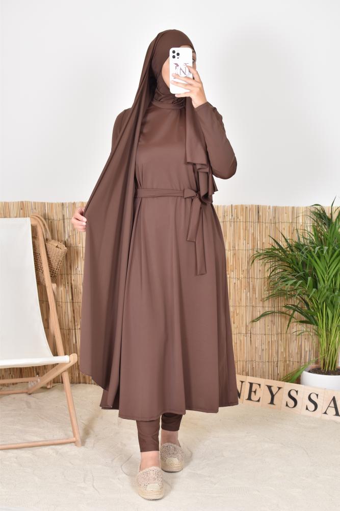 Burkini long hijab à enfiler marron Neyssa shop