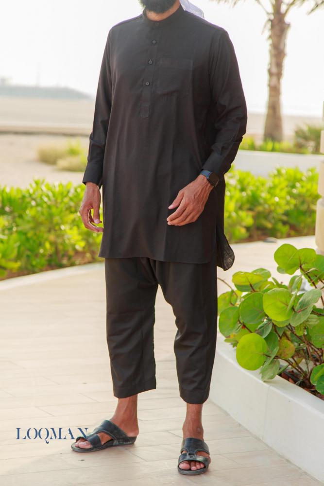 2-piece Pakistani Qamis Linen Black