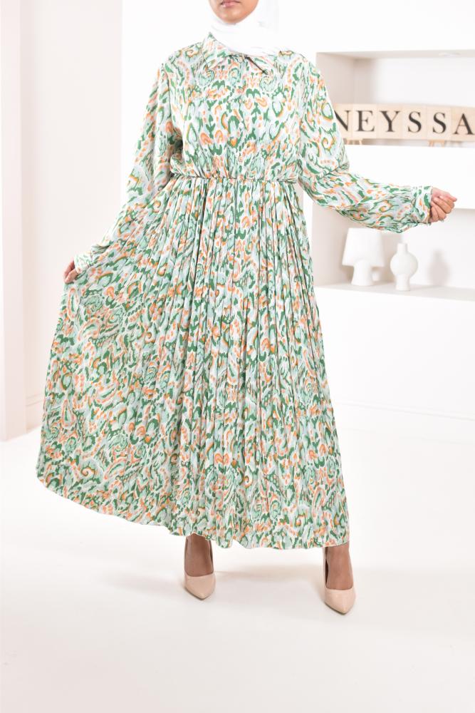 Robe longue imprimée verte