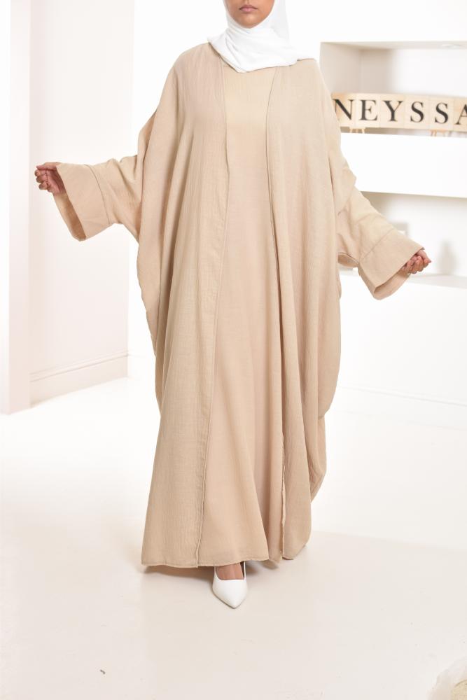 Abaya Kimono 2-teilig in Leinenoptik Amana Dunkelbeige