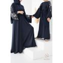 Abaya Dubaï RAYHANA FLOWERS Bleu Nuit