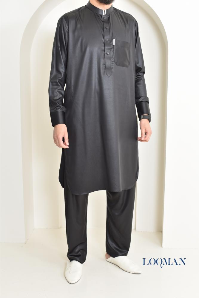 2-piece long-sleeved Qamis black Neyssa-shop