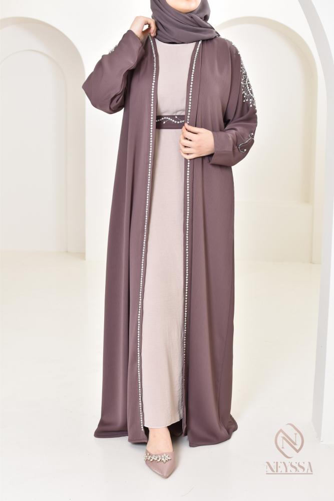 Abaya kimono Dubaï SAPHYRA Marron Glacé