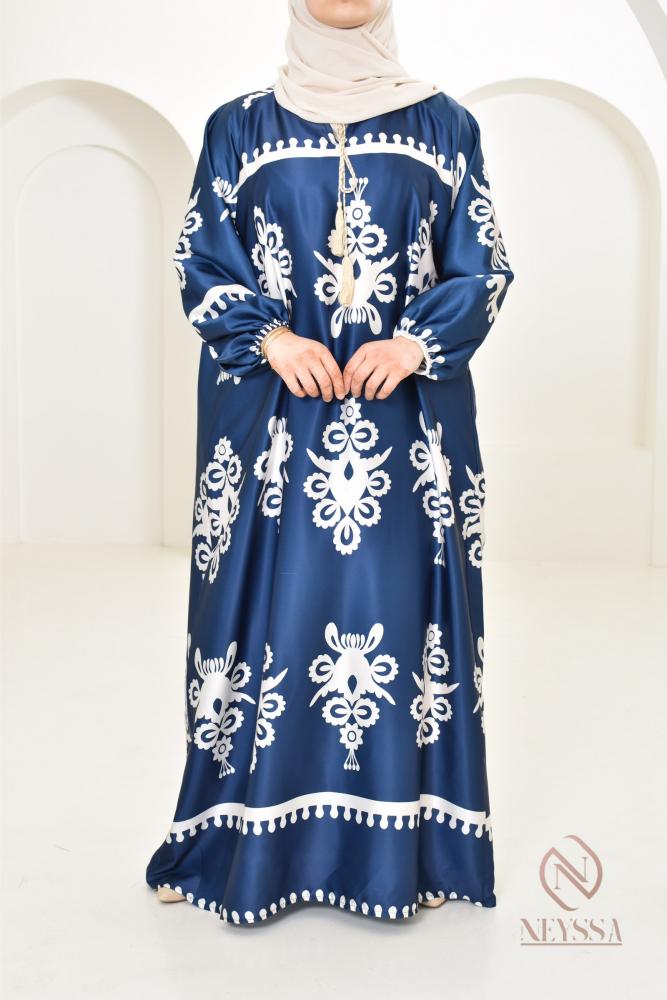 Robe longue imprimée bleu