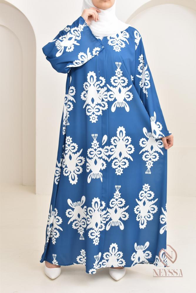 Robe longue grande taille imprimée OYA Bleu