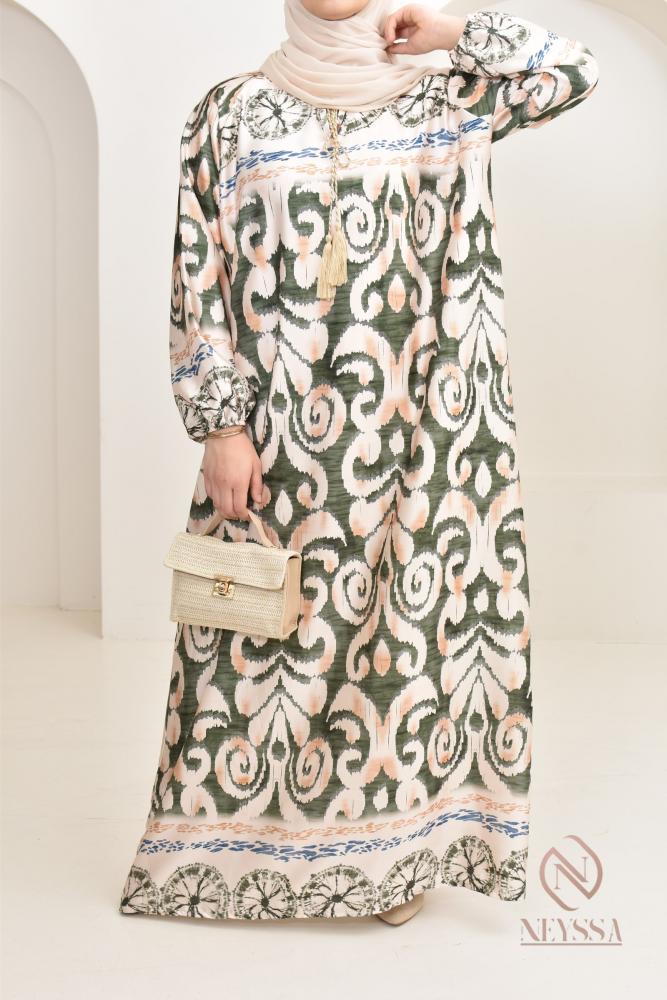 Langes Kleid mit Khaki-Print Neyssa Shop