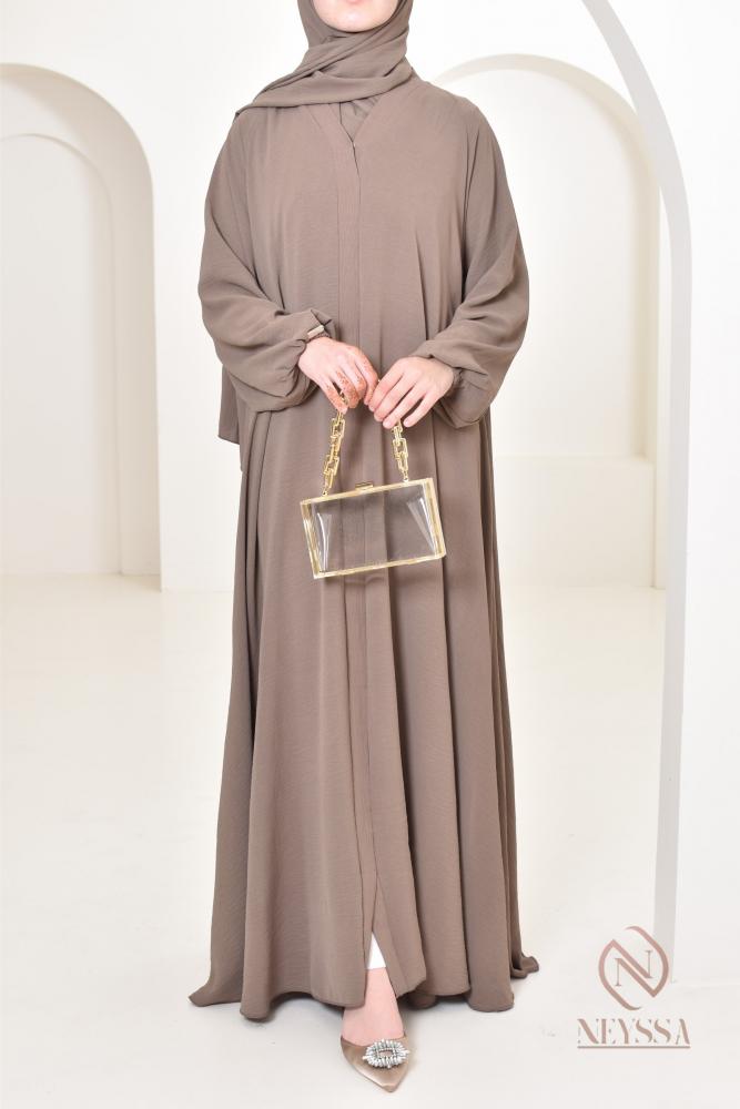 Abaya Dubaï Umbrella en jazz Hurija Taupe